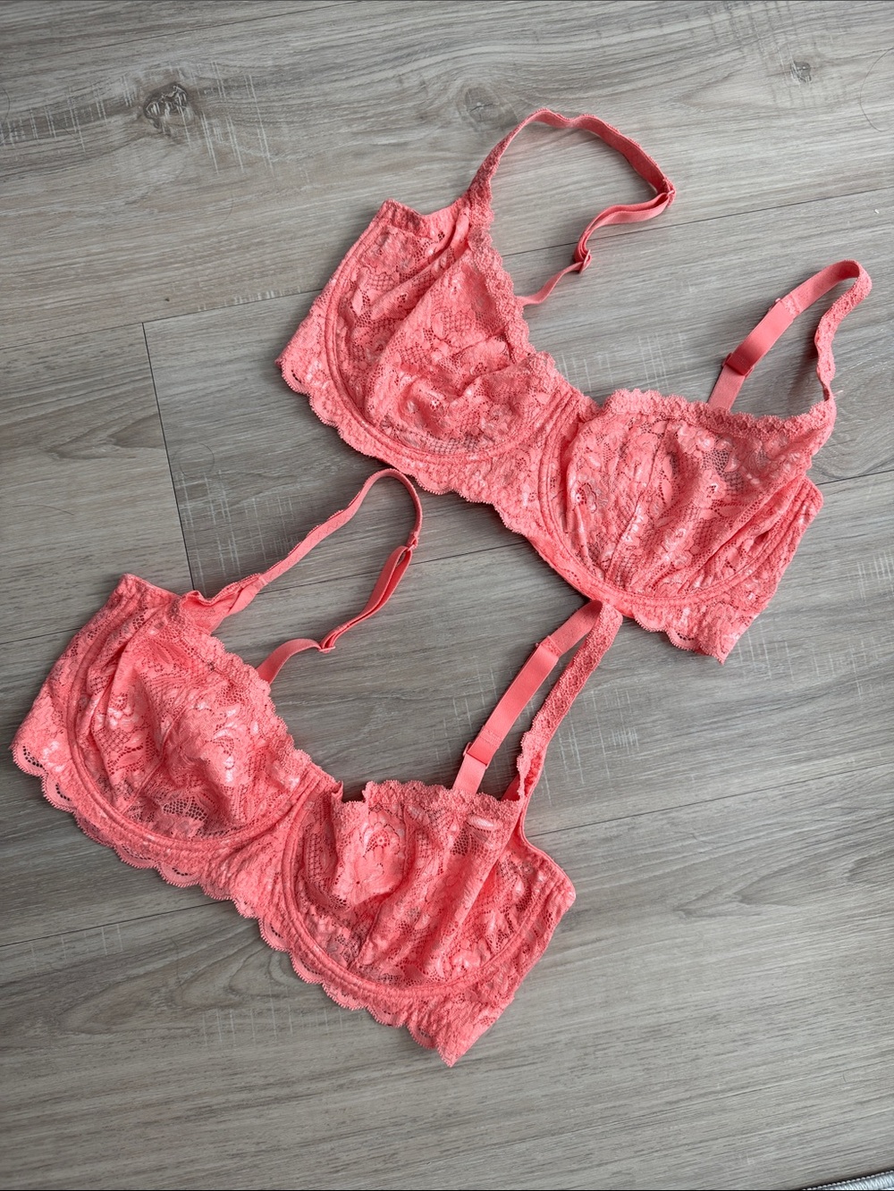2 COSABELLA Balconette Lace Underwire Bras in Coral Pink, 34E